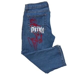 Black Label Y2K Capri Jeans 13 14 Rose Graphic Blue